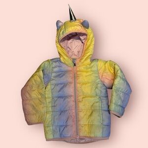 Toddler Girl 2T Lightweight Rainbow Unicorn Puffer Jacket